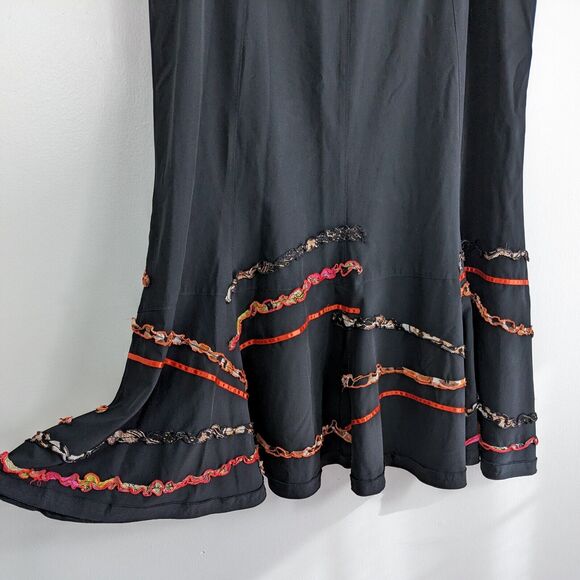 Vintage Y2K Maxi Skirt Flare Pull On Artsy Eclectic Black Orange Animal 16 - Picture 6 of 12